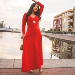 70s vintage Blood Orange Gold Medallion Gown